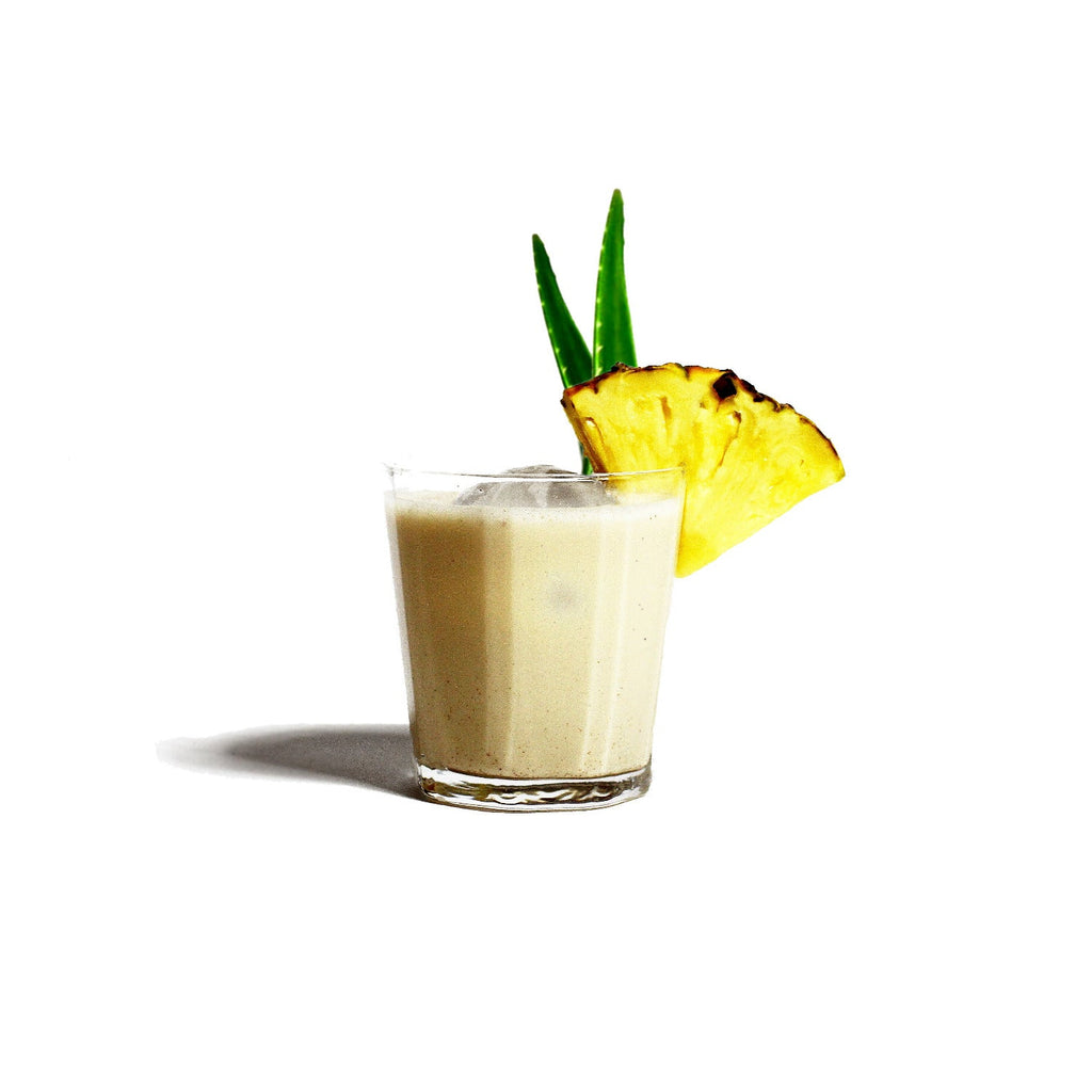 Curious Elixir No. 6 Non-alcoholic Painkiller Coconut Oat Milk Pineapple Nutmeg Aloe Lemon Balm Mocktail